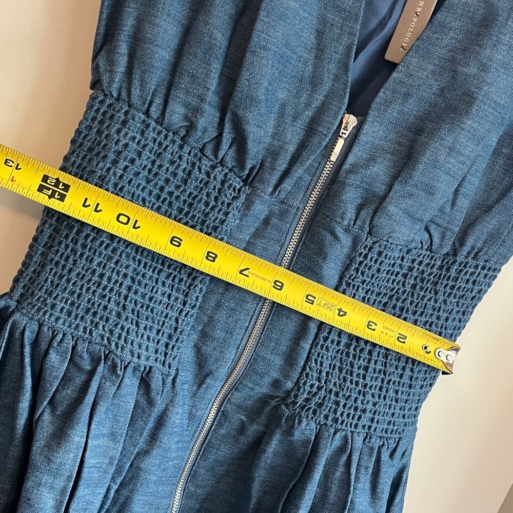 Anthropologie The Tommie Denim Chambray Zip Front Eyelet Trim Dress Blue XSP NWT - Picture 8 of 14